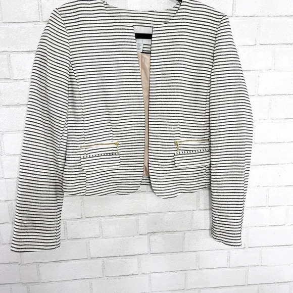 Katherine Barclay Black & Off White Striped Open Front Jacket Women's Medium - Picture 3 of 7
